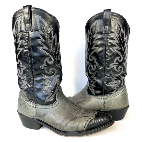 Laredo Flagstaff Black Gray Marbled Wingtip Cowboy Western Boots Size Mens 10 EW - Picture 1 of 9
